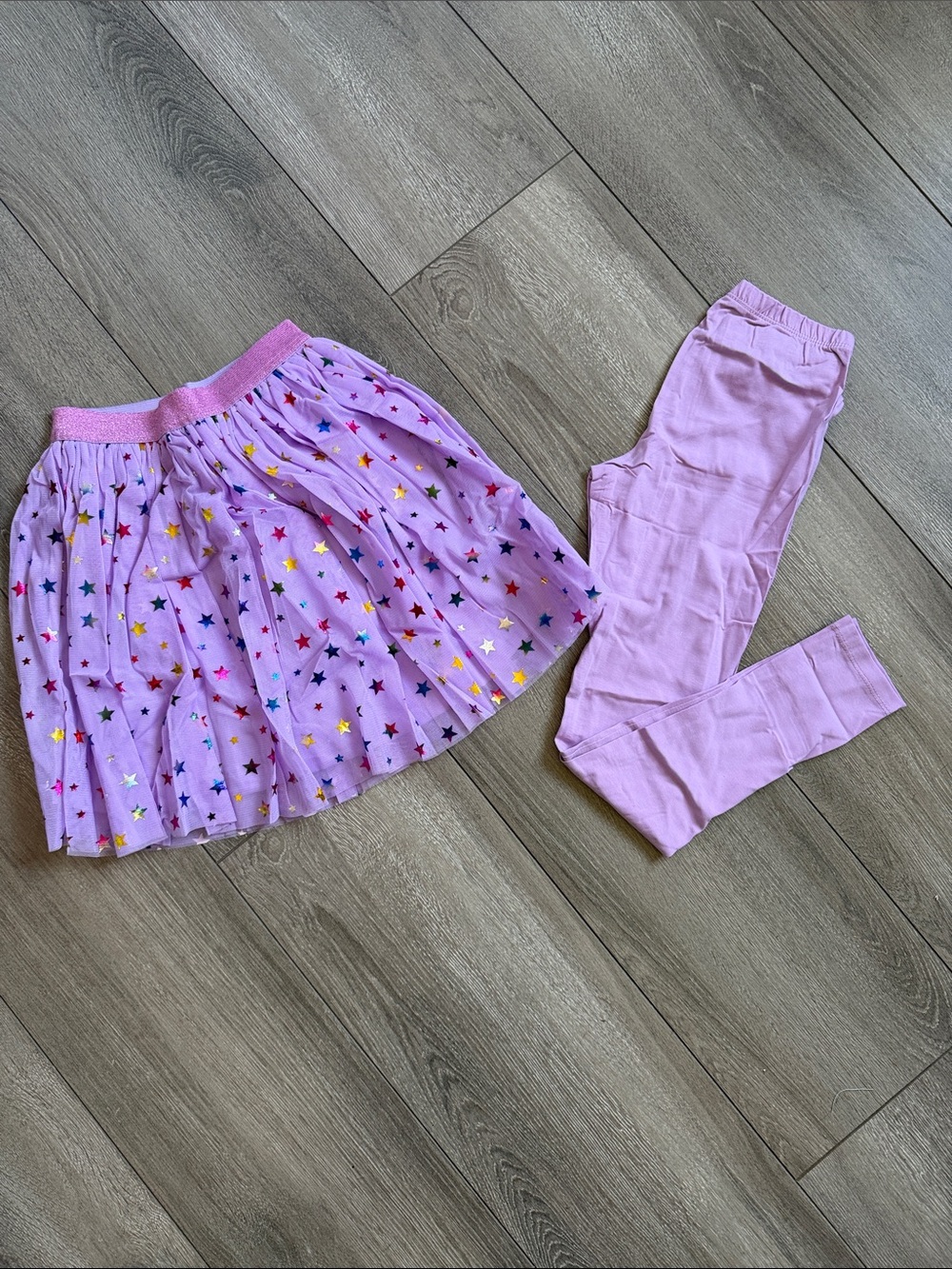 Girls' Lavender Star Tulle Skirt with Coordinating Lavender Leggings
